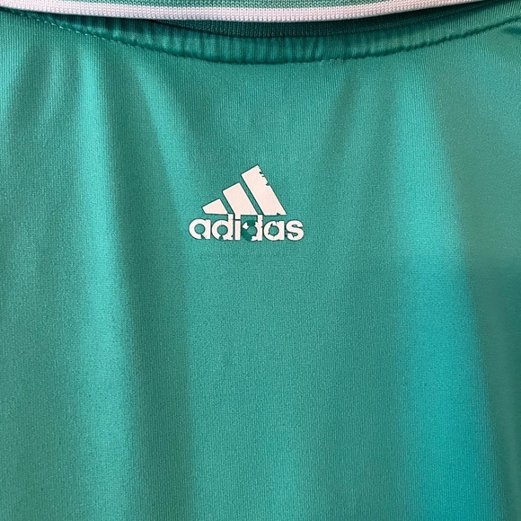 Adidas Green and White Polo Shirt with Sporty Stripes - Picture 3 of 4